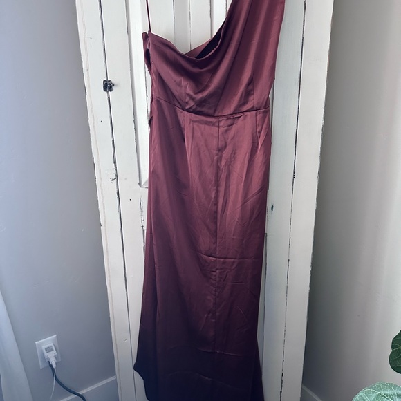 R.S.V.P. Sugarlips Satin One Shoulder Maxi Dress in color Cinnamon - Picture 2 of 5
